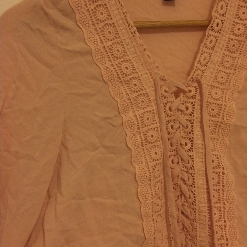 New embroidered pink crop top, lace up, forever21